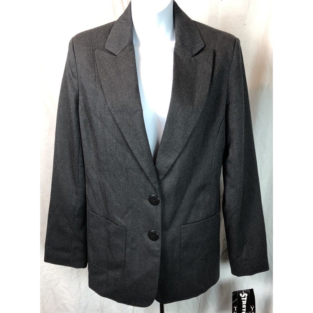 NWT Tracy Evans Blazer Jacket S Charcoal 2 Button Pockets Lined Stretch Career